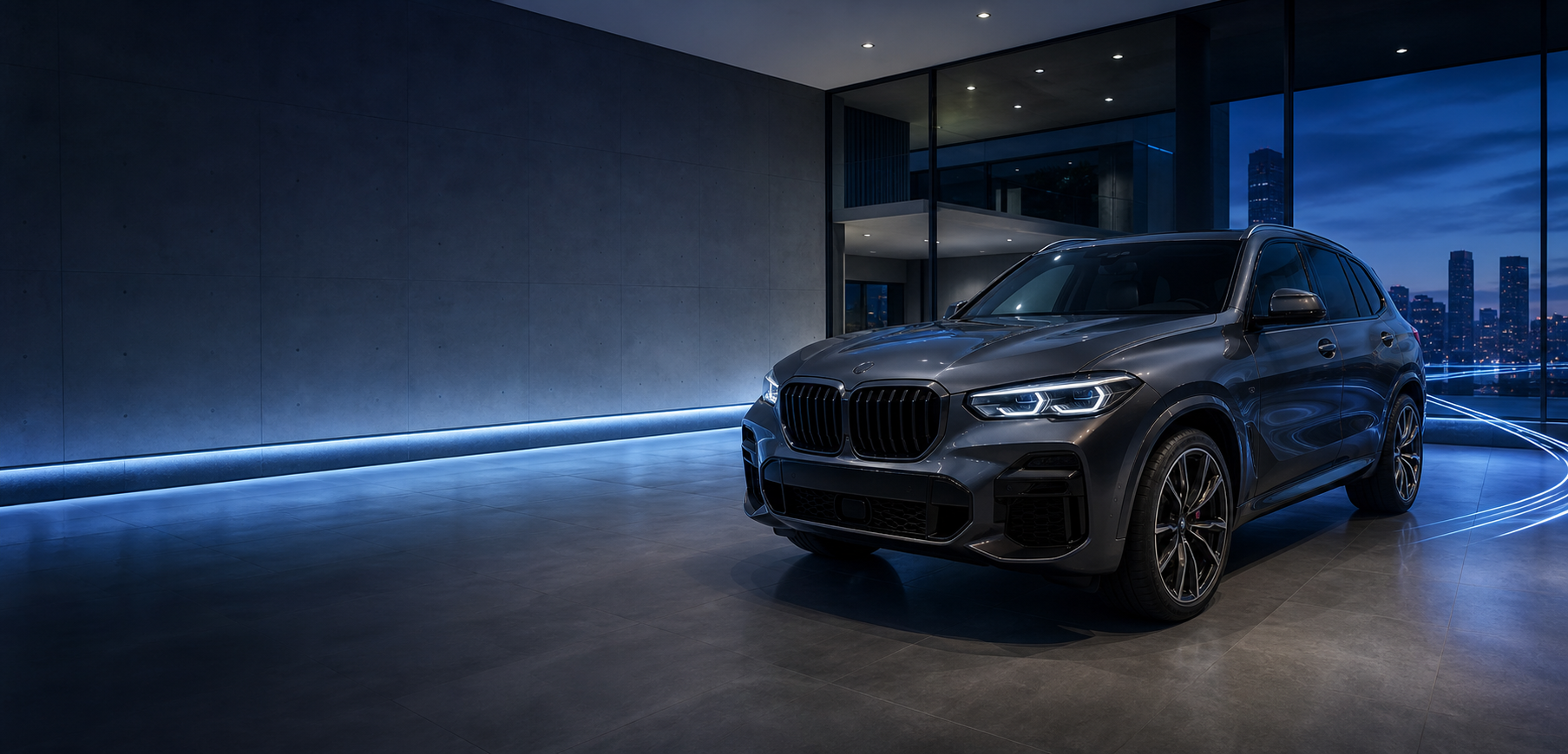 Cinematic SUV in einem modernen Showroom
